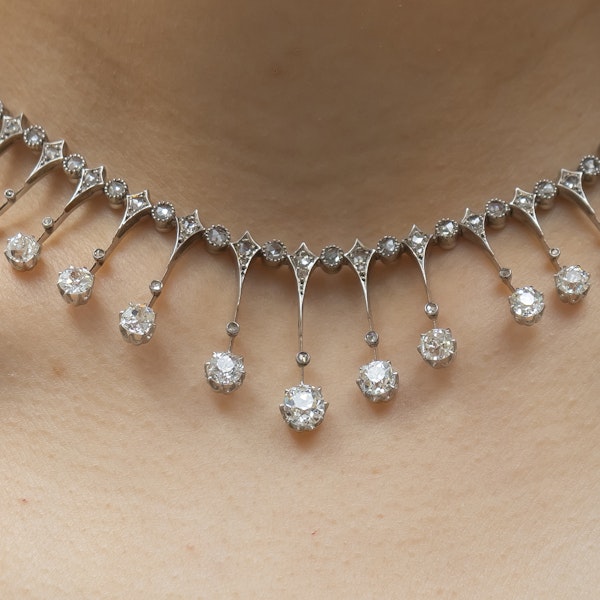 Antique Diamond Fringe Tiara Necklace, Silver Upon Gold, Circa 1910 - image 9