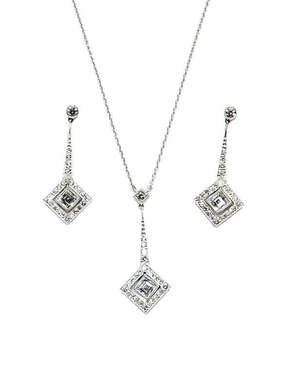 Square diamond and diamond earrings and pendant suite SKU: 5902 DBGEMS - image 1