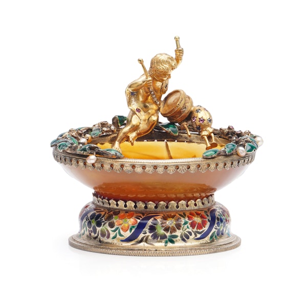 Antique Austrian silver gilt and agate dish - image 2