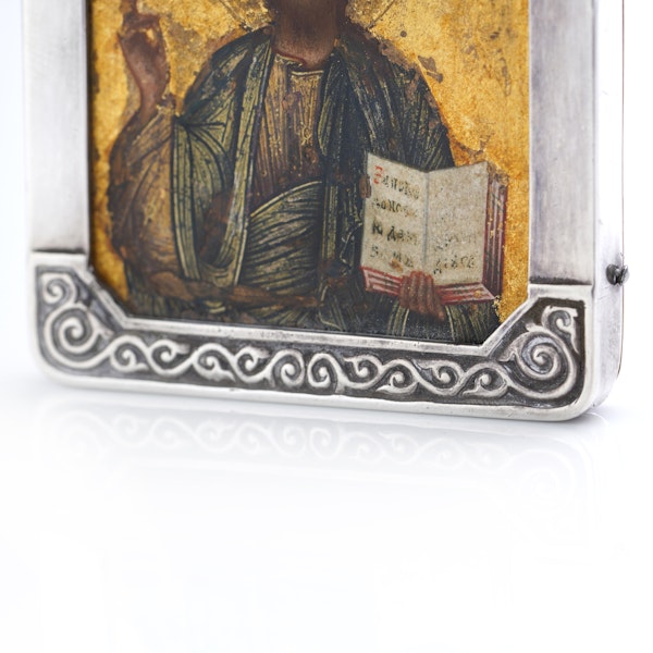 Faberge silver and wooden miniature icon of Christ Pantocrator, Moscow c.1900 - image 2