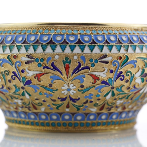 Russian silver gild and cloisonné enamel sugar bowl and cream jug. Moscow 1893-1894, Ivan Saltykov. - image 6
