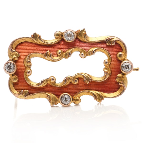Russian Faberge gold, diamonds and guilloché enamel brooch by Oscar Phil, St Petersburg, circa 1890. - image 3