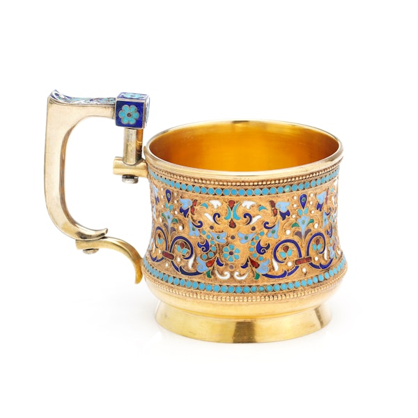 Russian silver gild and cloisonné enamelled tea glass holder, Moscow, c.1880 - image 3