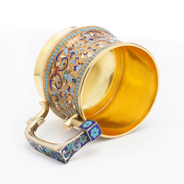 Russian silver gild and cloisonné enamelled tea glass holder, Moscow, c.1880 - image 5