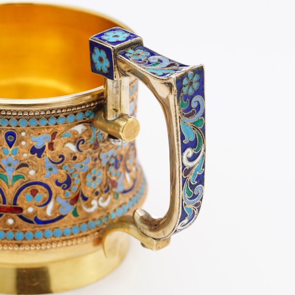 Russian silver gild and cloisonné enamelled tea glass holder, Moscow, c.1880 - image 9
