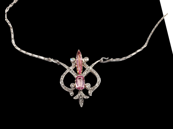 Rare Antique pink topaz and diamond pendant SKU: 5935 DBGEMS - image 1