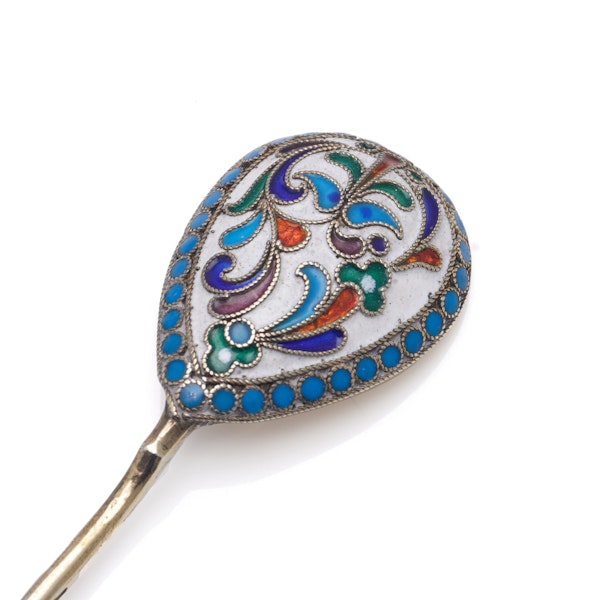 Russian silver cloisonné enamel set of six coffee spoons, Ivan Yashin, Moscow c.1900 - image 6