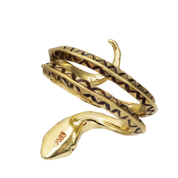 A Gold Ruby Snake Ring - image 2