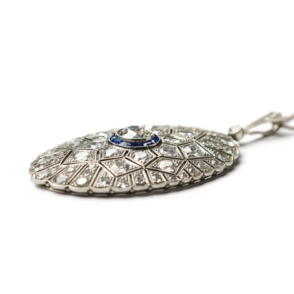 Art Deco Diamond, Sapphire and Platinum Pendant, Circa 1925 - image 2