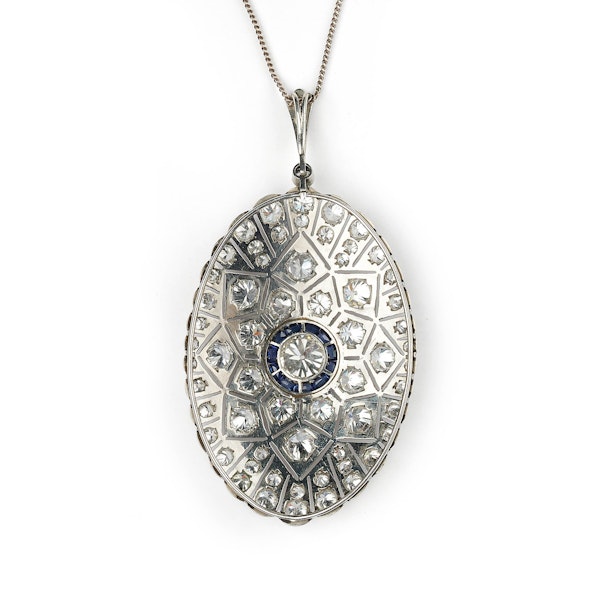 Art Deco Diamond, Sapphire and Platinum Pendant, Circa 1925 - image 3