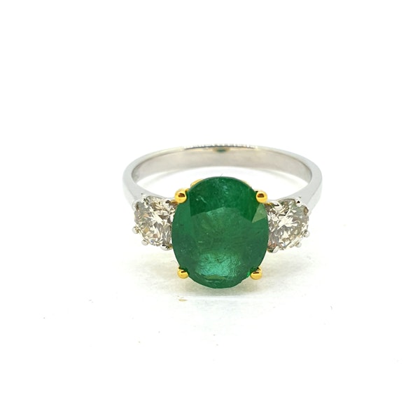 Emerald and diamond three stone ring E2.44Cts D0.80Cts - image 3