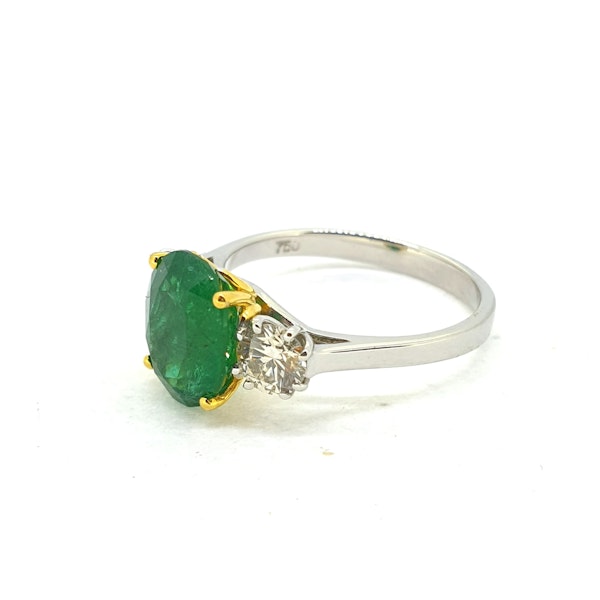Emerald and diamond three stone ring E2.44Cts D0.80Cts - image 2