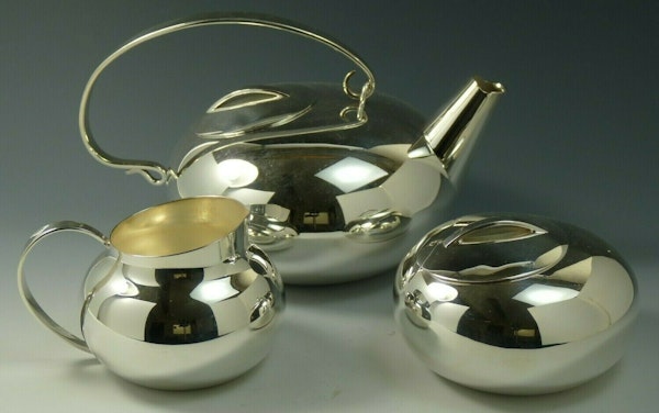CHRISTOFLE Silver Plate - GALLIA Lino Sabattini BOULE Pattern - 3 Piece Tea Set - image 2