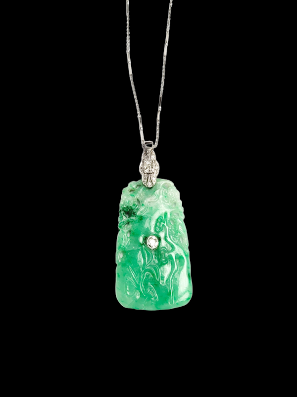 Asprey art deco jade and diamond boxed pendant SKU: 6049 DBGEMS - image 1