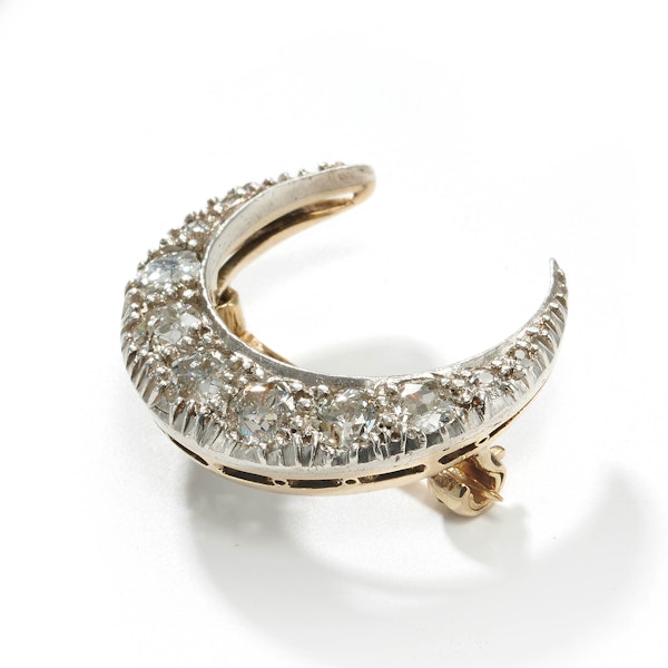 Antique Diamond and Silver Upon Gold Crescent Brooch, Circa 1880 - image 2