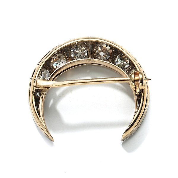 Antique Diamond and Silver Upon Gold Crescent Brooch, Circa 1880 - image 3