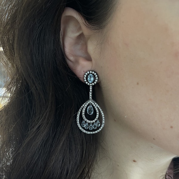 Modern Blue Topaz, Briolette Diamond And Oxidised Gold Drop Earrings - image 5