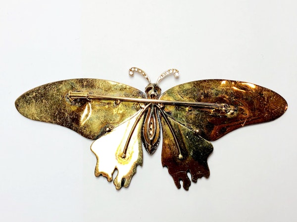Scarlet Mormon Enamel Butterfly Brooch, Silver And Gold - image 4