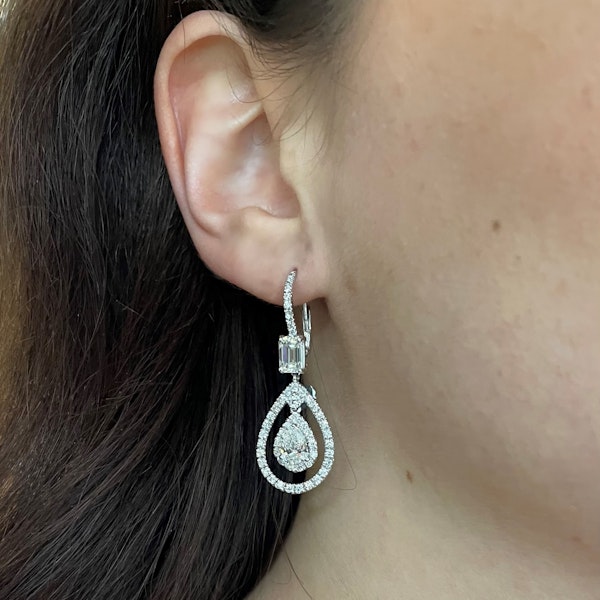 Modern Diamond And 18ct White Gold Cluster Drop Earrings, 5.48 Carats - image 4