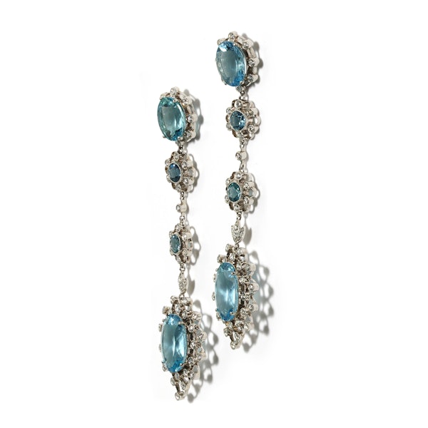 Aquamarine, Diamond and Platinum Cluster Drop Earrings - image 2
