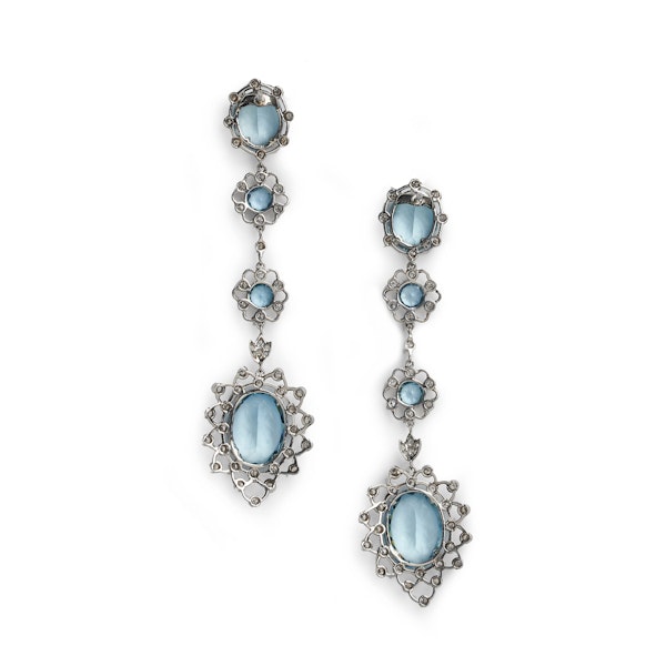 Aquamarine, Diamond and Platinum Cluster Drop Earrings - image 3