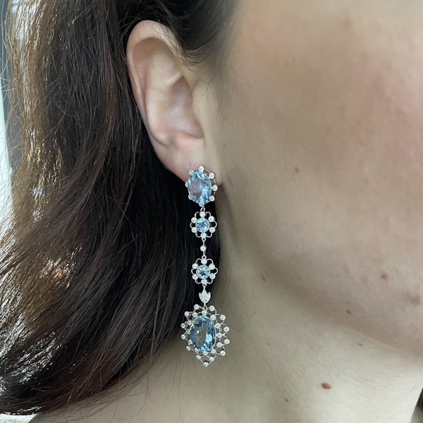 Aquamarine, Diamond and Platinum Cluster Drop Earrings - image 4