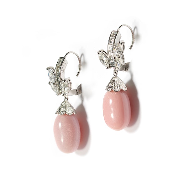 Conch Pearl, Diamond and Platinum Earrings - image 2