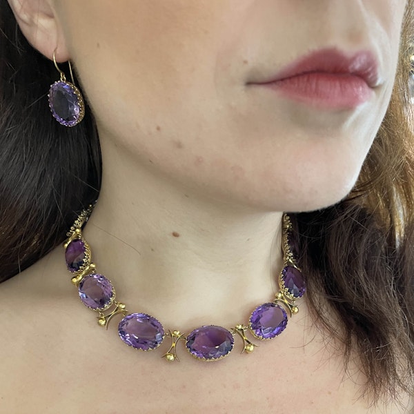 Antique Amethyst And Gold Riviére Necklace And Earrings Suite, Circa 1880 - image 2
