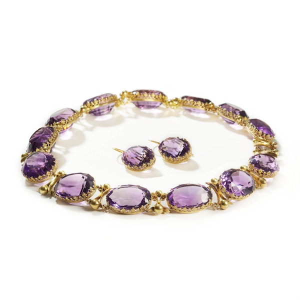 Antique Amethyst And Gold Riviére Necklace And Earrings Suite, Circa 1880 - image 4