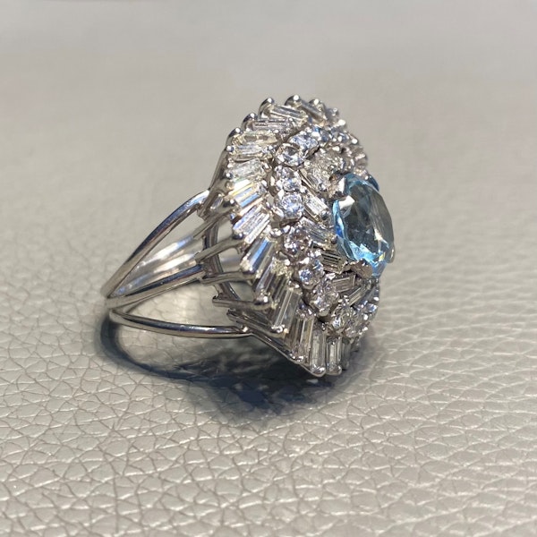 Aquamarine & Diamond Cocktail Ring - image 3