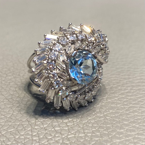 Aquamarine & Diamond Cocktail Ring - image 4