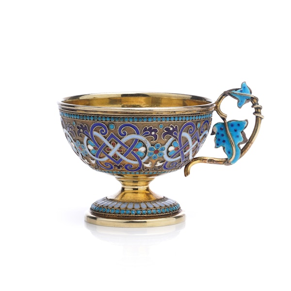 Russian sliver guild and Cloisonné Enamel Cup and Saucer, Moscow 1890 by Gustov Klingert - image 8