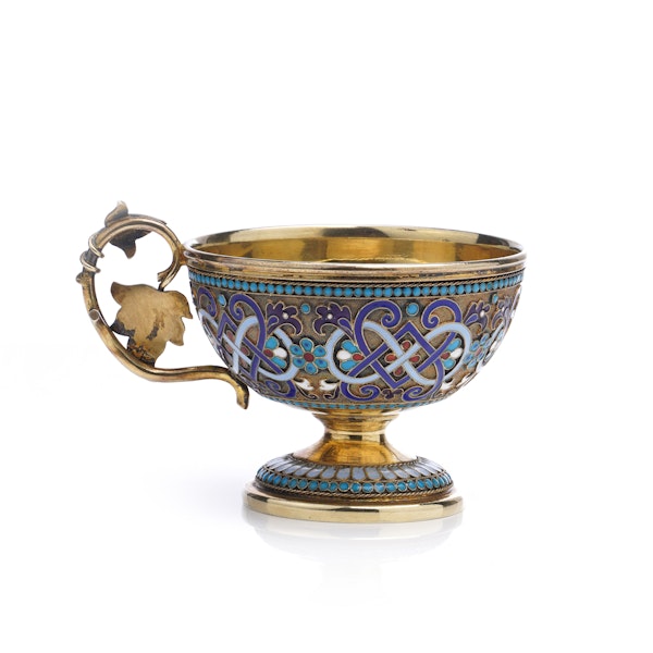 Russian sliver guild and Cloisonné Enamel Cup and Saucer, Moscow 1890 by Gustov Klingert - image 10