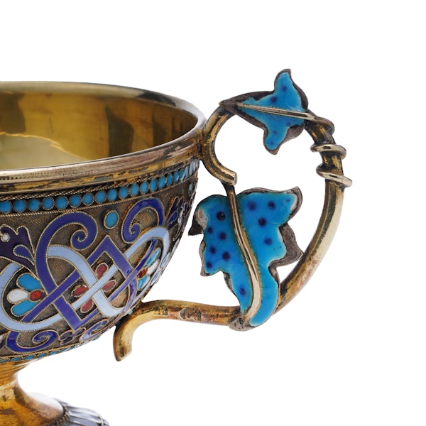 Russian sliver guild and Cloisonné Enamel Cup and Saucer, Moscow 1890 by Gustov Klingert - image 13