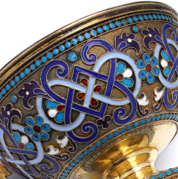 Russian sliver guild and Cloisonné Enamel Cup and Saucer, Moscow 1890 by Gustov Klingert - image 15