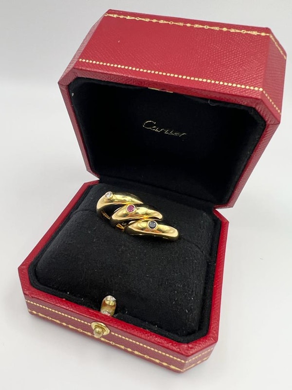 3X Vintage Cartier Sapphire&Ruby&Diamond Rings 18/k Yellow Gold Solitaire Cartier Stack Rings - image 2