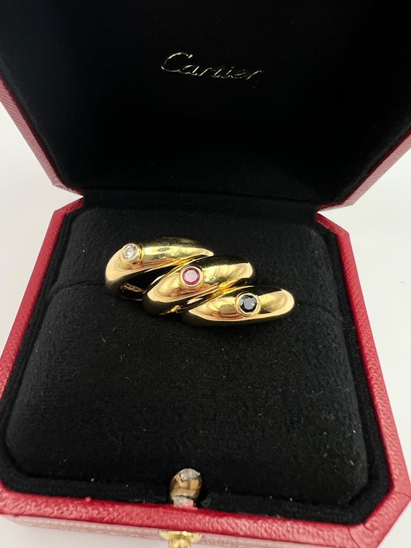 3X Vintage Cartier Sapphire&Ruby&Diamond Rings 18/k Yellow Gold Solitaire Cartier Stack Rings - image 1
