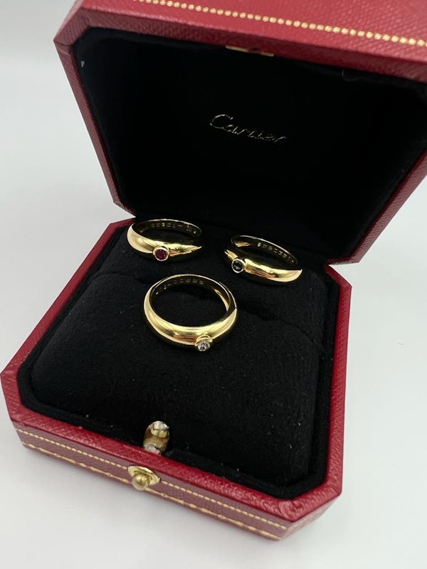 3X Vintage Cartier Sapphire&Ruby&Diamond Rings 18/k Yellow Gold Solitaire Cartier Stack Rings - image 4
