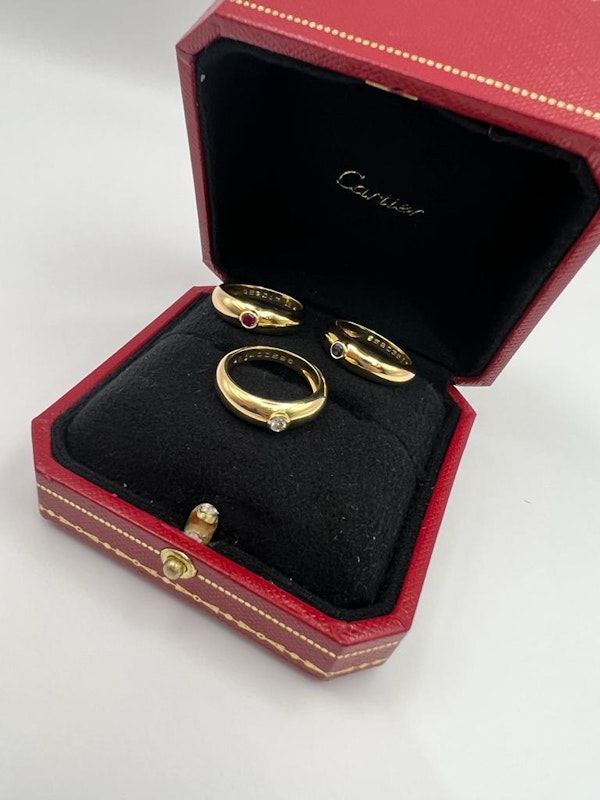 3X Vintage Cartier Sapphire&Ruby&Diamond Rings 18/k Yellow Gold Solitaire Cartier Stack Rings - image 6