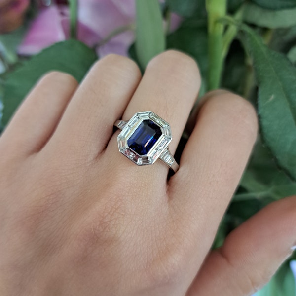 Sapphire, Diamond And Platinum Mitre Set Ring - image 4