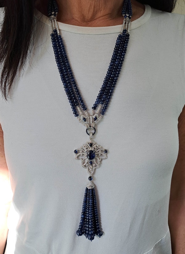 Modern Sapphire, Diamond And Platinum Tassel Pendant Necklace - image 2