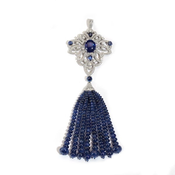 Modern Sapphire, Diamond And Platinum Tassel Pendant Necklace - image 3