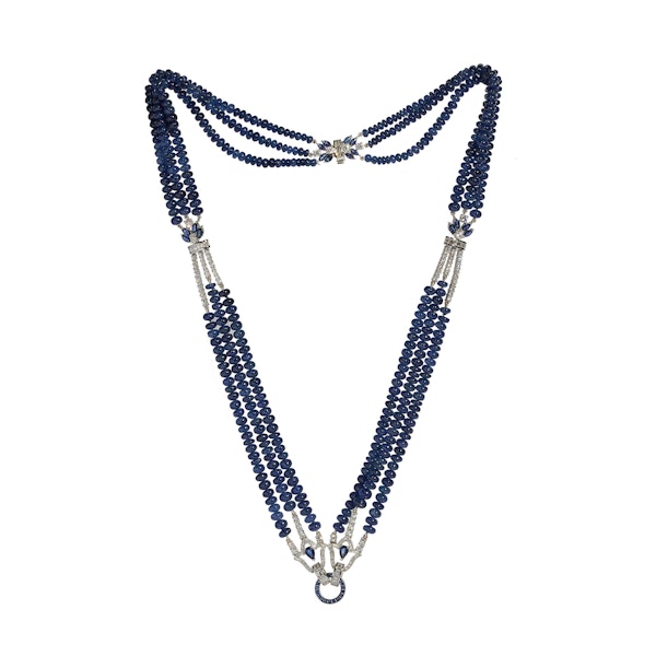 Modern Sapphire, Diamond And Platinum Tassel Pendant Necklace - image 4