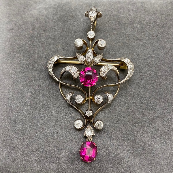 Ruby Diamond Pendant/Brooch in 18ct Gold & Silver date circa 1900, SHAPIRO & Co since1979 - image 1