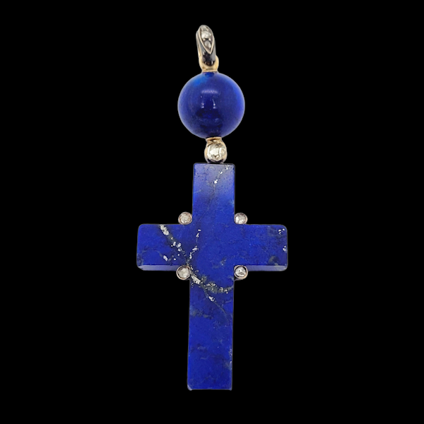 Antique lapis lazuli and diamond Cross pendant SKU: 6135 DBGEMS - image 2