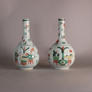Pair of Chinese famille verte bottle vases, Kangxi (1662-1722)