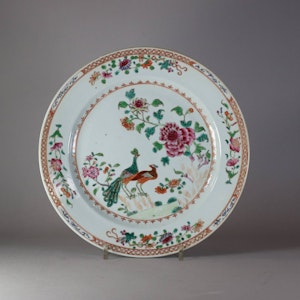 A Chinese famille rose 'double peacock' dish, Qianlong (1736-1795)