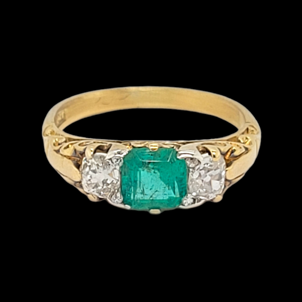 Antique emerald and diamond carved half hoop engagement ring SKU: 6178 DBGEMS - image 1