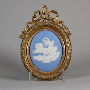 Wedgwood blue jasper oval plaque sprigged in white