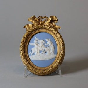 Wedgwood blue jasper oval plaque sprigged in white